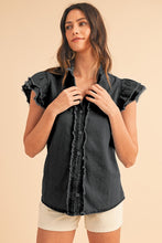 Load image into Gallery viewer, Button Front Ruffled Flutter Frayed Denim Top