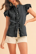 Load image into Gallery viewer, Button Front Ruffled Flutter Frayed Denim Top