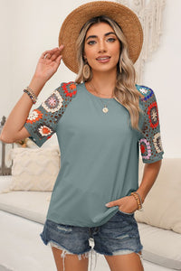 Floral Crochet Sleeve Boho T Shirt