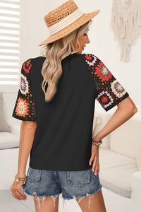 Floral Crochet Sleeve Boho T Shirt