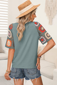 Floral Crochet Sleeve Boho T Shirt