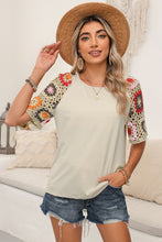 Load image into Gallery viewer, Floral Crochet Sleeve Boho T Shirt