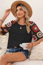 Load image into Gallery viewer, Floral Crochet Sleeve Boho T Shirt