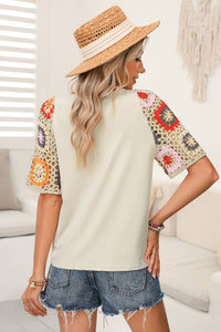 Floral Crochet Sleeve Boho T Shirt