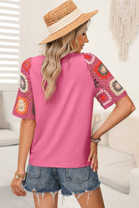 Floral Crochet Sleeve Boho T Shirt