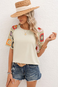 Floral Crochet Sleeve Boho T Shirt