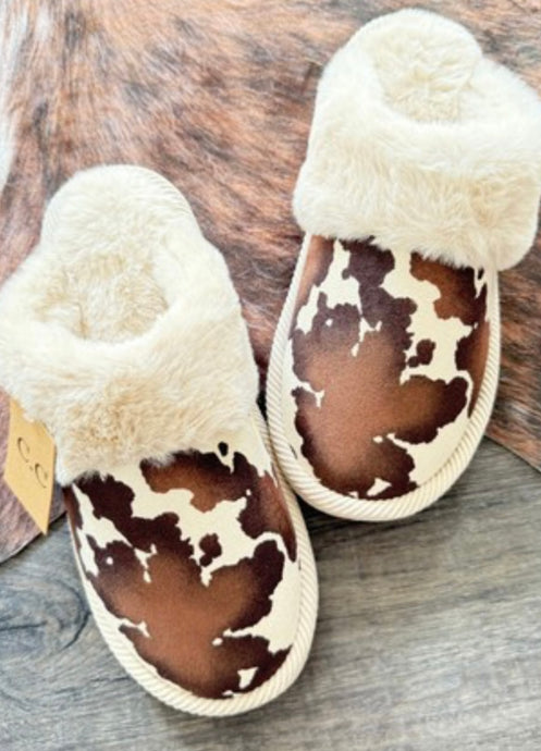 Moo For These Cozy Cow Print Slippers With Faux Fur!