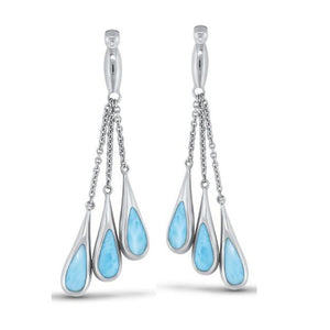 High Quality 925 Sterling Silver Natural Larimar Long Stud Earrings for Women Daily Wear Lovely Earrings