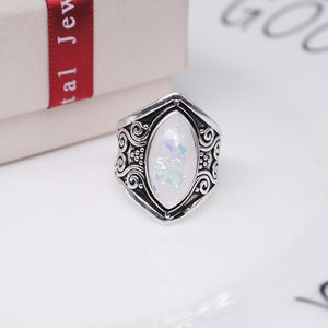 Large Moon Stone Gemstone Punk 925 Sterling Silver Rings for Women Wedding Engagement Gift Fashion Accessories Anillos