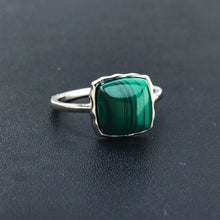 Load image into Gallery viewer, CSJ Natural Aquamarine Rings 925 Silver Sterling Malachite Charoite Blue-veins Stone 10mm for Women Birthday Party Jewelry Gift