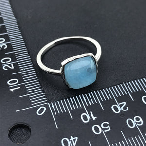 CSJ Natural Aquamarine Rings 925 Silver Sterling Malachite Charoite Blue-veins Stone 10mm for Women Birthday Party Jewelry Gift