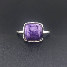 Load image into Gallery viewer, CSJ Natural Aquamarine Rings 925 Silver Sterling Malachite Charoite Blue-veins Stone 10mm for Women Birthday Party Jewelry Gift