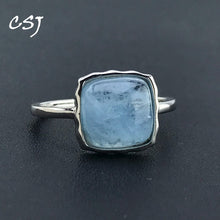 Load image into Gallery viewer, CSJ Natural Aquamarine Rings 925 Silver Sterling Malachite Charoite Blue-veins Stone 10mm for Women Birthday Party Jewelry Gift