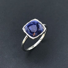 Load image into Gallery viewer, CSJ Natural Aquamarine Rings 925 Silver Sterling Malachite Charoite Blue-veins Stone 10mm for Women Birthday Party Jewelry Gift